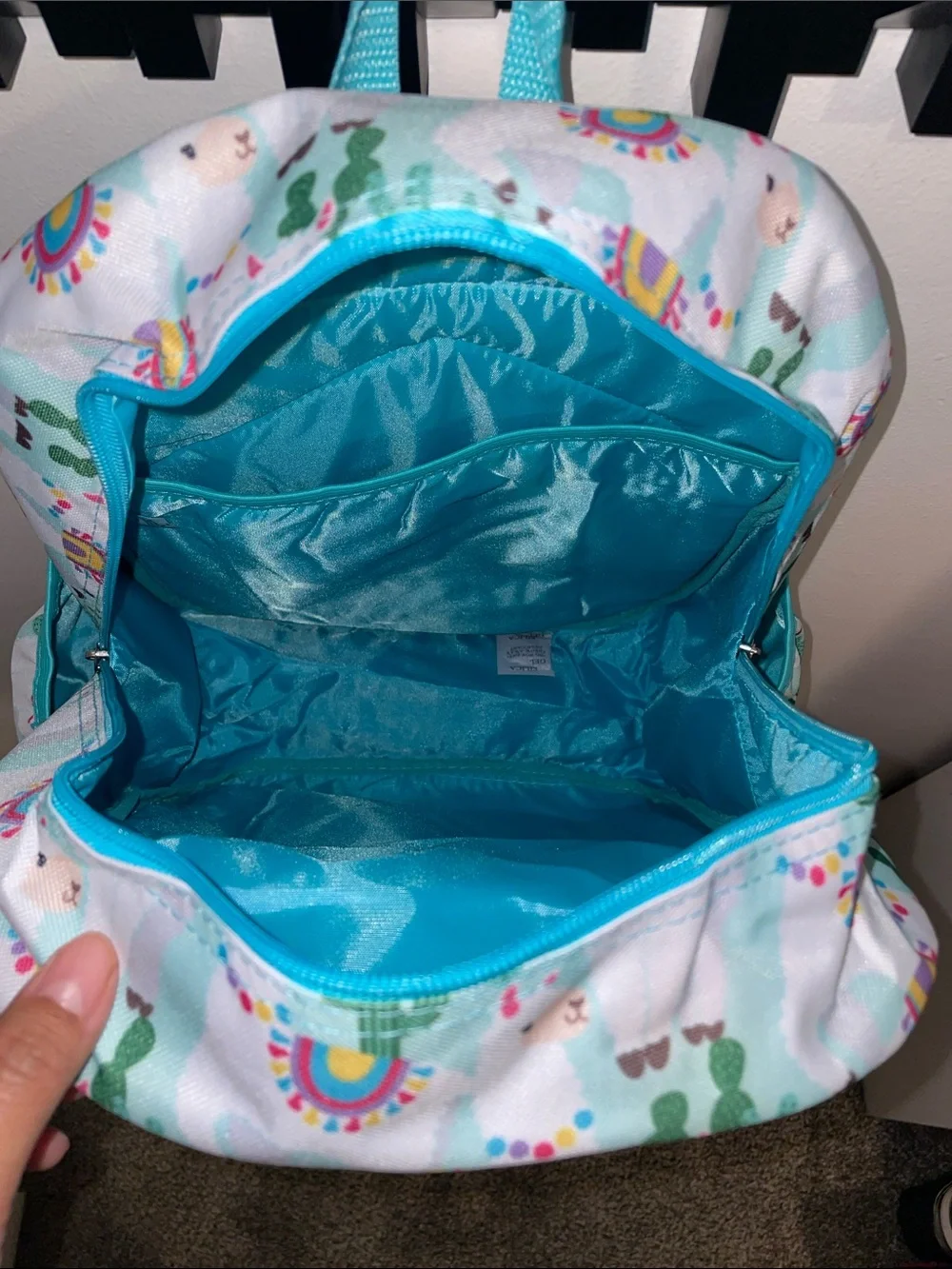 Kids Llama Print Backpack with Aqua Front Pocket -NEW